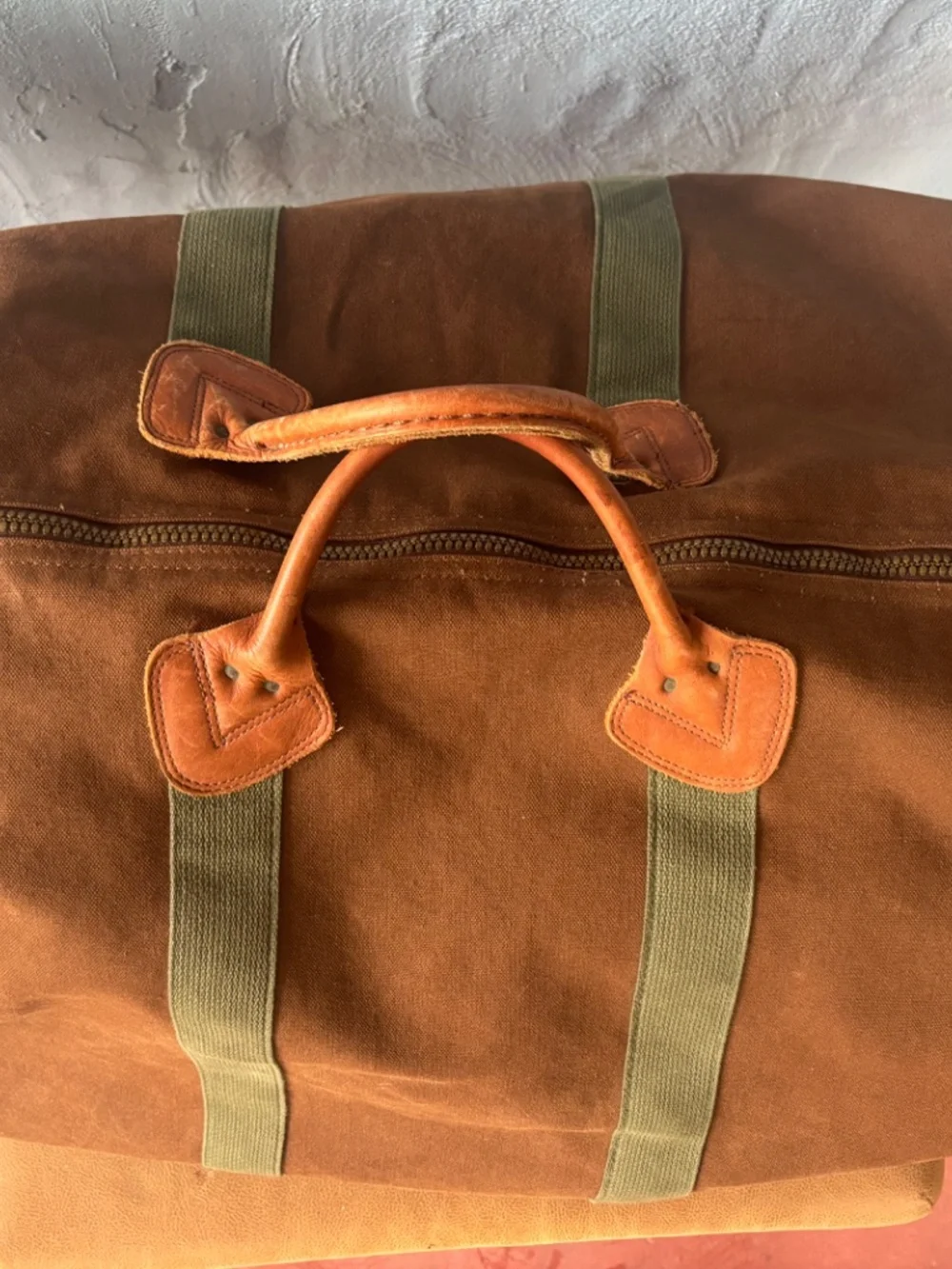 Vintage Extra Large LL Bean Canvas & Leather Zipper Duffle Bag 80s brown tote XL